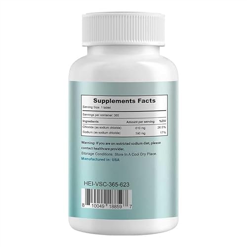 Heivy Sodium Chloride Tablets 1000mg - Pure Salt Tablets, 365 Tablets, Sodium Chloride, Non-GMO - Electrolyte Balance and Hydration Support, Electrolytes Replenisher Hydration Drink
