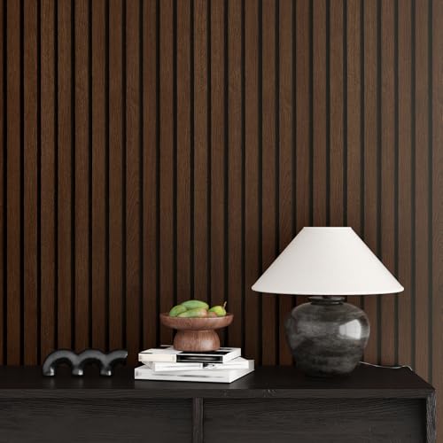 Wallercity Walnut Slat Wood Wallpaper Countertops Peel and Stick Waterproof Rustic Brown Wooden Striped Wallpaper Wood Grain Contact Paper for Cabinets Kitchen Counter Top Desk Wrap Table 15.8"x78.7"