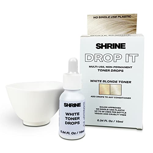 SHRINE Drop-It WHITE BLONDE Toner | Customisable Anti-Brass Toner Drops to Remove Yellow Tones | Icy & Cool Blonde Finish | Vegan Cruelty-Free Damage-Free Conditioning Toner | 200 drops/bottle