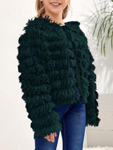 Image of Inorin Girls Open Front Cardigan Faux Fur Coat Warm Fuzzy Trendy Winter Vintage Parka Shaggy Party Outerwear Jackets Tops