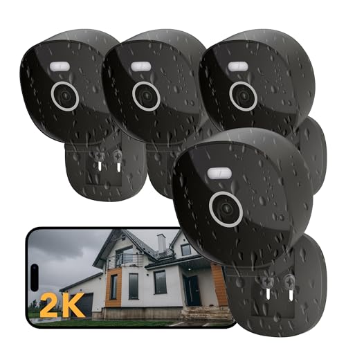 2K Security Camera, Outdoor/Indoor for Home, Pet, Baby, Nanny, IP65 Wterproof Color Night Vision, White Light & Siren, Recording, Motion Detection, Compatible with Alexa,Black-4P 4 Pack Blac