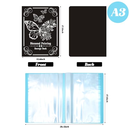 Image of ZYNERY 2 Pack A3 Diamond Painting Storage Book, 60 Pages Art Portfolio Diamond Art Storage Large Folder - Suitable for 12x16 inch Diamond Painting (Blue + Black)
