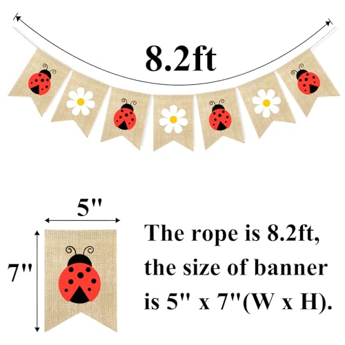 Image of Daisy Ladybug Banner Burlap Garland Ladybug Party Decorations | Ladybug Baby Shower Birthday Party Decorations, Insect Theme Garden Party Supplies, Home Wall Classroom Hanging Decor