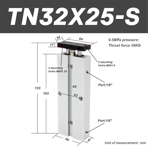 Vérin pneumatique double effet TN32 corps en aluminium de haute précision
