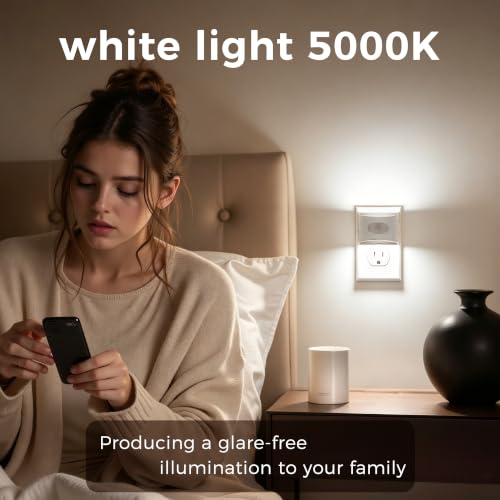 Image of L LOHAS LED Motion Sensor Night Light, Night Lights Plug into Wall, 2 Pack | Plug in Night Light with 30-100lm Adjustable Brightness, White Housing 5000K Daylight White
