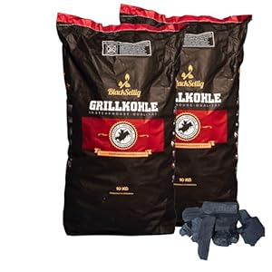BlackSellig Steakhouse Grillkohle - Premium Quebracho Blanco Holzkohle | Lange Brenndauer | Hohe Hitze | Geringe Rauchentwicklung (20kg)