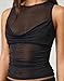 Women Sheer Mesh Tank Top Sleeveless Sexy Going Out See Through Shirt Party Clubwear Ruched Black S