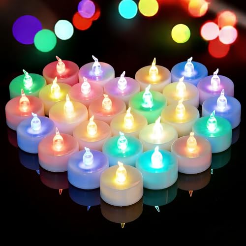 Yakpo Lot de 24 bougies chauffe-plat à LED à changement de couleur lente à piles, sans flamme...