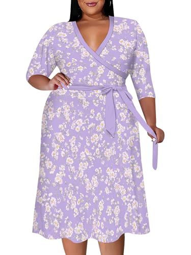 Image of PinkPatty Women's Plus Size Maxi Dress Print 3 /4 Sleeves V Neck Party Sundress Wedding Guest Dresses