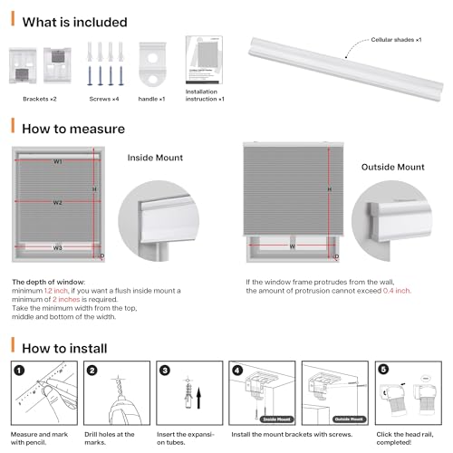 Image of LazBlinds Cordless Cellular Shades, Light Filtering Honeycomb Shades with 1.5 inch Cells, Thermal Insulation Noise Reduction Blinds for Windows, 21 inch W x 48 inch H, White