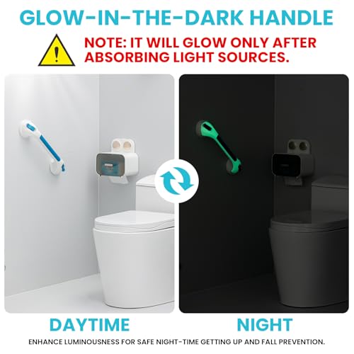 Image of TAILI Shower Grab Bars,Suction Shower Handles,Glow in The Dark,16.8 inch,Blue
