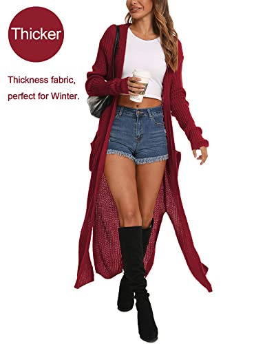 Image of Womens Casual Long Sleeve Split Open Cardigan Knit Long Cardigan Sweaters with Pockets Fall Fashion 2024