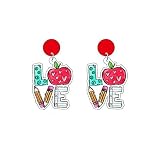 1/4 Pairs Teacher Stud Drop Dangle Earrings Acrylic Rainbow Pencil Apple Colorful Creative Funny Bac
