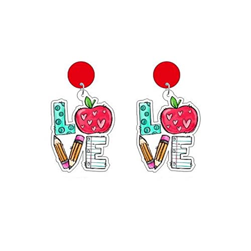 1/4 Pairs Teacher Stud Drop Dangle Earrings Acrylic Rainbow Pencil Apple Colorful Creative Funny Back To School Jewelry Teacher Appreciation Gifts Love Teachers-Love #TOP12