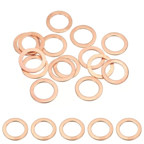 PATIKIL M14 Copper Washer Sealing Ring, 15 Pieces 14mm ID 20mm OD 1.5mm Thickness Metric Flat Sealing Gasket Crush Washer for Screws Bolt Sump Plugs Oil Drain