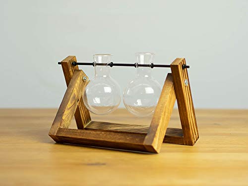 Vase piston rond en verre soufflé bouche et bois flammé