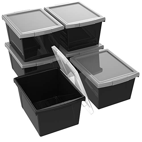 Image of Storex 4 Gallon Storage Bin with Lid - Plastic Classroom Organizer for Books and Supplies, Black, 6-Pack (61427C06C)