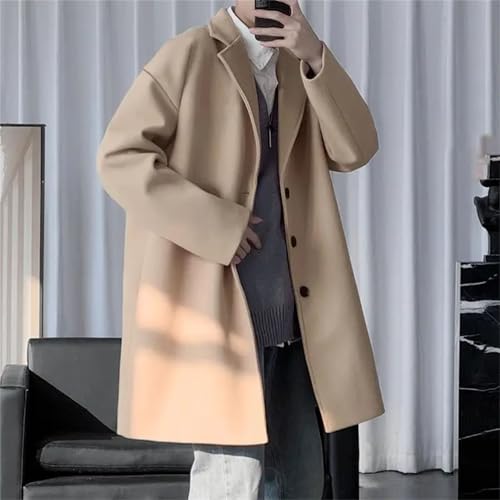 Men's woolen Coats Solid Color Single Breasted Lapel Long Coat Casual Overcoat Trench Jacket3