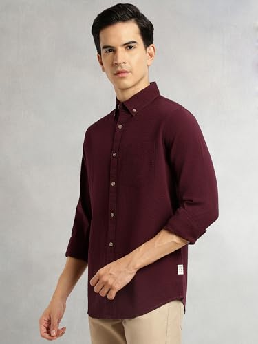 Image of Thomas Scott Men's | Slim Fit | Striped Design | Button-Down Collar | 100% Cotton Casual Shirt for Mens