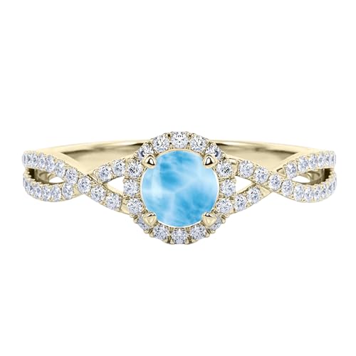 Aihpos 1ct 1.5ct 2ct Larimar Engagement Ring - Round Larimar Rings for Women White Yellow Rose 10K 14K 18K Gold 925 Sterling Silver with Moissanite Larimar Proposal Ring4