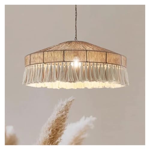 Lustre industriel corde chanvre vintage, plafonnier salle à manger rétro