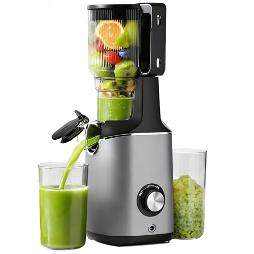 Image of Cold Press Juicer, EUHOMY 5.6 inch Wide Feed Chute Juice Extractor Machine with 400W, High Juice Yield, Slow Masticating Juicer for Whole Vegetables & Fruits, Deep Gray