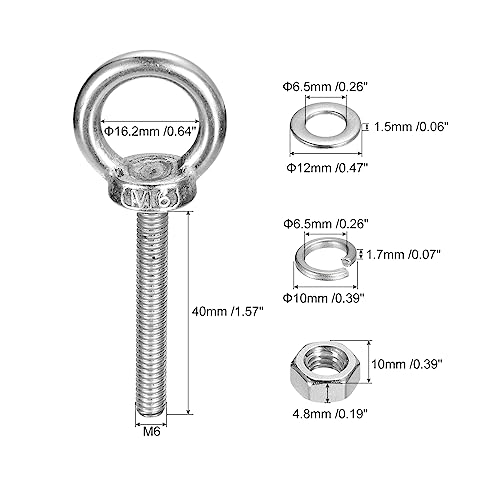 Image of uxcell Lifting Eye Bolt, 4 Sets M6x40mm Eye Bolt with Nut Washer 304 Stainless Steel Shoulder Lifting Ring Eye Bolt for Hanging Item