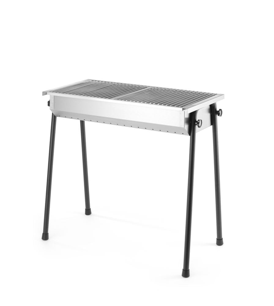 HENDI Holzkohlegrill, inkl 2 roste von je 345x345mm, Model Patio, mit abnehmbaren Füßen, Bräter, BBQ, nur für Verwendung im Aussenbereich, 770x380x(H)760, Edelstahl 18/0