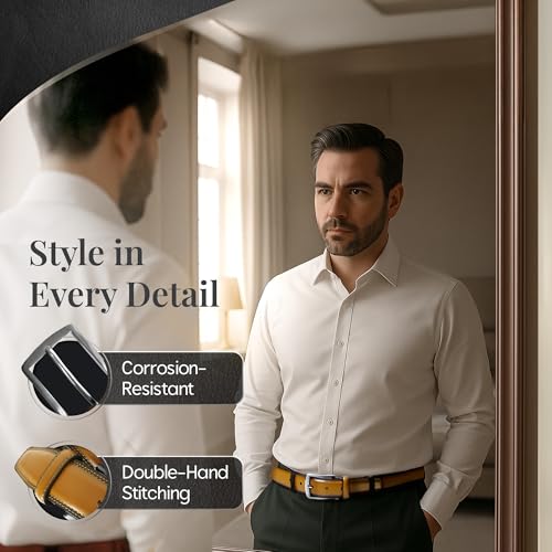 Image of Genuine Leather Dress Belts For Men - Mens Belt For Suits, Jeans, Uniform With Single Prong Buckle - Designed in the USA