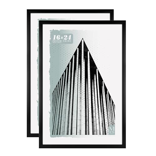 Image of MCS Foundation 16x24 Poster Frame Traditional Black, Vertical & Horizontal Wall Hanging Large Picture Frame for Photos, Posters & Art Prints (2-Pack)