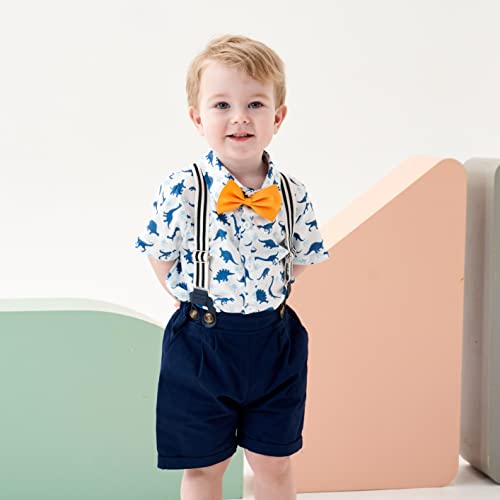 Image of Volunboy Baby Boy Formal Short Set Toddler Summer Gentleman Outfit Kid Short Sleeve Bowtie Shirt Suspender Shorts Suit