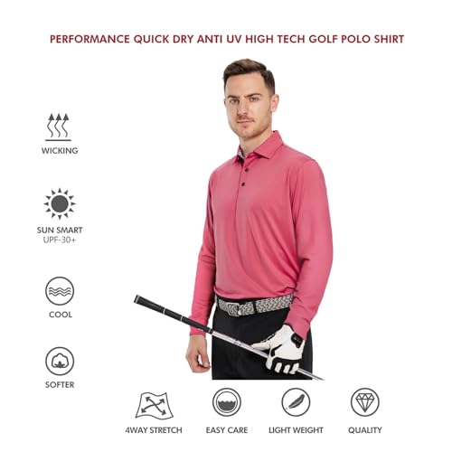 Image of Mens Polo Shirts Short and Long Sleeve Casual Solid Stylish Dry Fit Performance Designed Collared Golf Polo Shirts for Men