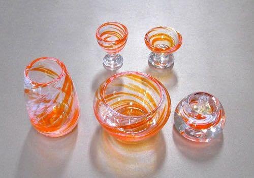 吹きガラス仏具 5具足セット シャルマン オレンジ モダンなガラス仏具