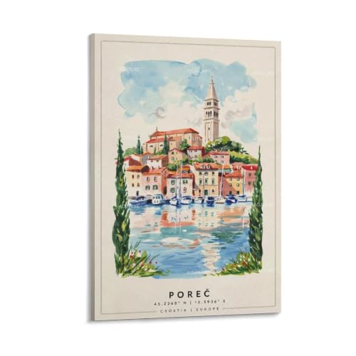Affiche paysage Porec peinture aquarelle pour décoration de chambre moderne