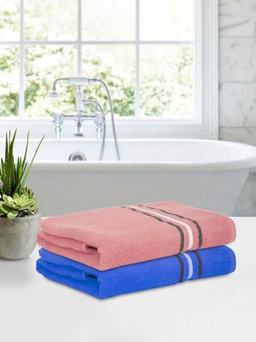 Image of Cortina 480 GSM Ultra Soft, Super Absorbent, Antibacterial Treatment, 100% Cotton Large Bath Towel, 70 cms x 140 cms (Blue /Pink, Set of 2)