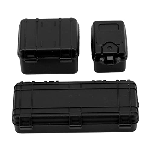 ANKROYU 3 Stück RC Car Emulation Gepäckkoffer, Kunststoff RC Crawler Koffer Dekoration, RC Crawler Gepäckkoffer für ferngesteuertes Auto (Schwarz)