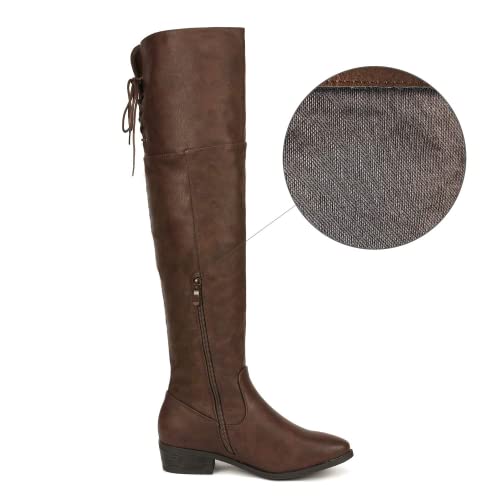 DREAM PAIRS Women's Over The Knee High Low Block Heel Riding Boots Uplace Lei,Size 5,Brown-Lei,LEI