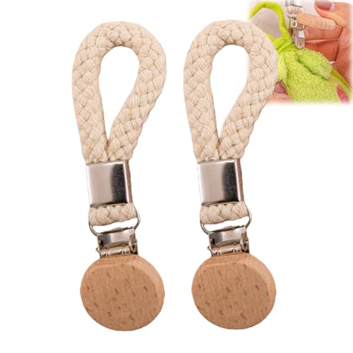 WALDSEELE 2 Stück Hängende Geschirrtücher Clips Handtuchclips zum Aufhängen Handtuchaufhänger Schlaufe Multifunktional für Küche Bad Balkon Schränke Handtuch Klammer Ohne Nähen Beige