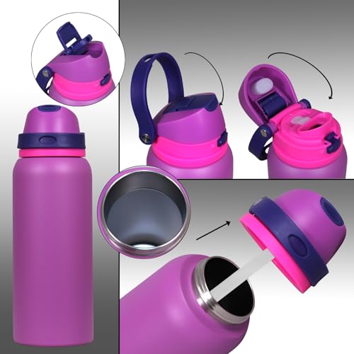Image of FreeSip Gym Water Bottle with Straw & Chug Lid - Leak Proof Push Button Opening, BPA Free, Large Capacity Sports Bottle with Carry Handle (Purple 33 OZ, 1000 ml)