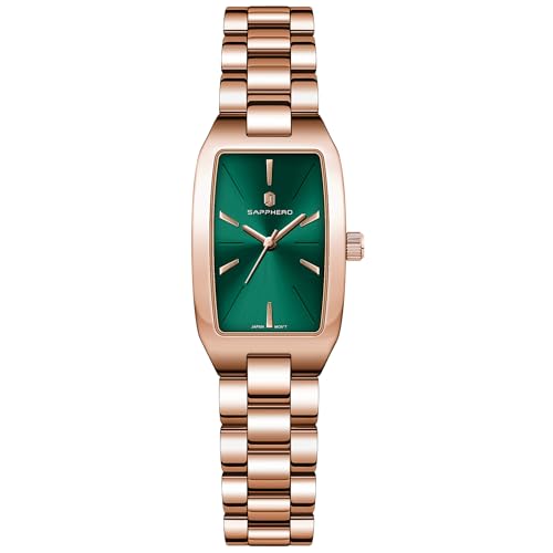 ساعة من سافيرو للنساء، بمينا خضراء وسوار ذهبي، عرض تناظري