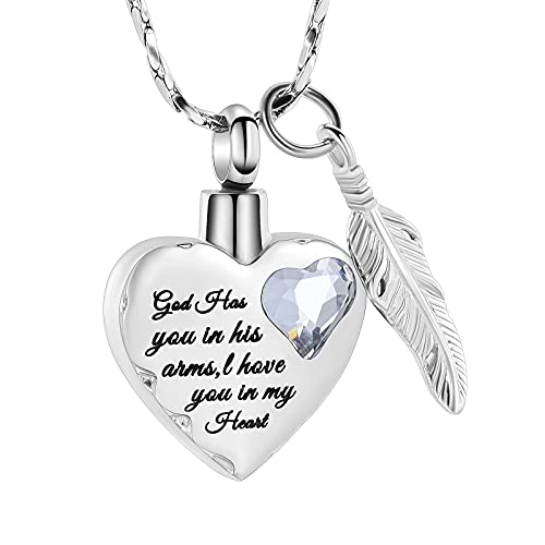 Imrsanl Heart Urn Necklace for Ashes with Angel Wings Feather Charm Cremation Jewelry Ashes Keepsake Urn Pendant Memorial Locket