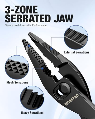 WORKPRO 4.5 Inch Long Nose Slip Joint Pliers, High-Toughness Alloy Steel Adjustable Pliers with Two-Position Smooth Switch, Anti-Rust Coating, Small Pliers for Tight Spaces & Versatile Use — view 4