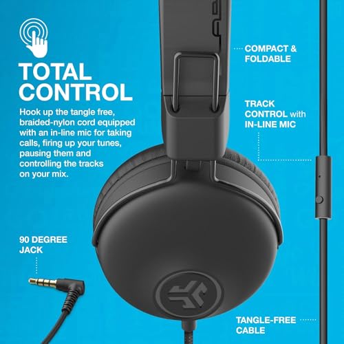 JLab Studio Kopfhörer, Kabelgebundene On-Ear Kopfhörer mit C3-Sound für Kristallklare Klangqualität, Ohrpolster mit Ultra-Weichem Kunstleder und Cloud-Foam-Schaumstoff, Schwarz