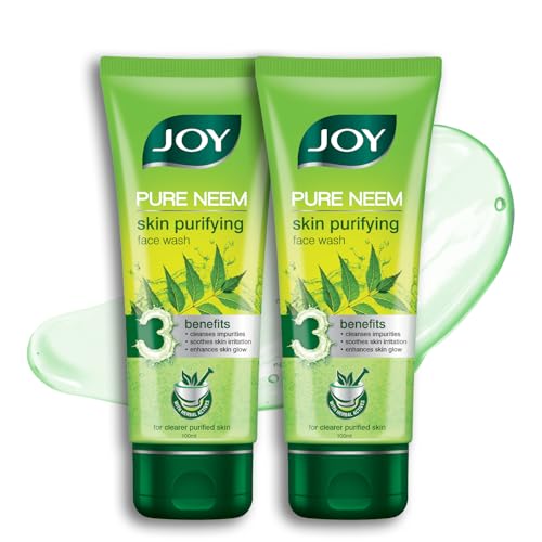 Image of Joy Skin Purifying Neem Face Wash for Oily & Acne-Prone Skin | Fights Pimples, Controls Excess Oil & Unclogs Pores | Natural Antibacterial Formula | Men & Women 100ml x 2