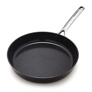 GreenPan GP5 Hard Anodized Healthy Ceramic Nonstick 12″ Frying Pan Skillet, Heavy Gauge Scratch Resistant, Stay Flat Surface, Induction, Mirror Finish Handle, Oven Safe, PFAS-Free, Black