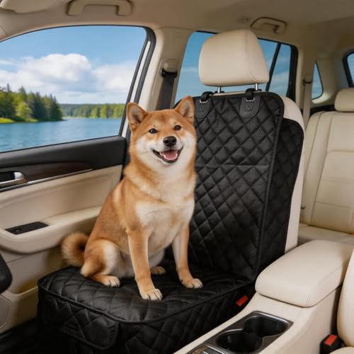 CabyGift Dog Car Seat Covers Waterproof Front Pet Seat Cover Full Protection Seat Cover with Side Flaps for SUV Truck Car Nonslip Scratchproof Universal Fit Black