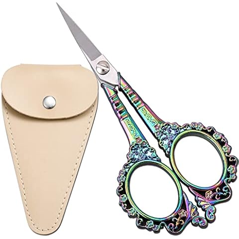 HITOPTY Embroidery Scissors, 4.5in Small Sharp Pointed Tip Vintage Detail Shears with Sheath for Craft, Sewing, Thread Cutting, Artwork, Needlework Cover