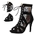 Latin Dance Shoes Women Modern Dance Salsa High-Top Sandals Fashion Sexy High-Heeled Suede Boots Black 7CM 42