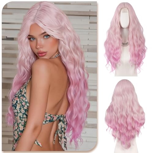 Sofeiyan Gewellte Wellig perücke,70 cm Lange Mittelscheitel Damen Perücken,Hitzebeständige Synthetische Haar Lockige,Natürliche Frauen Wigs für Alltag,Cosplay,Karneval,63T65