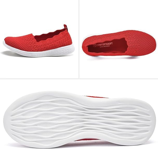 Image of Puxowe Women's Slip-On Walking Shoes | Lightweight Knit Sneakers with Memory Foam Insole, Breathable & Wide Fit Available for Daily Walking, Casual & Travel